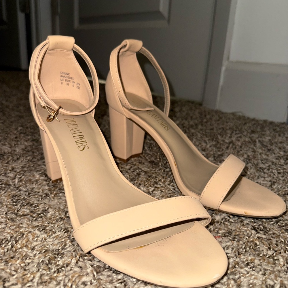 Dream Pairs Cream Suede Heels with Block Heel